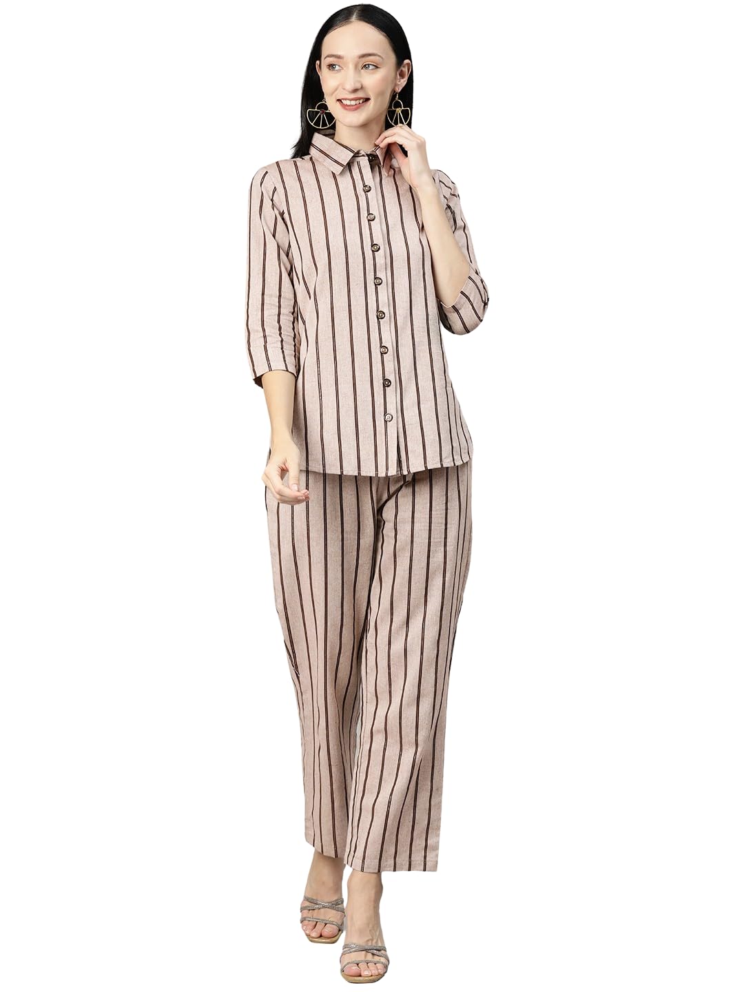 cottinfab Coffee Brown Striped Pure Cotton Co-Ords-picture-11
