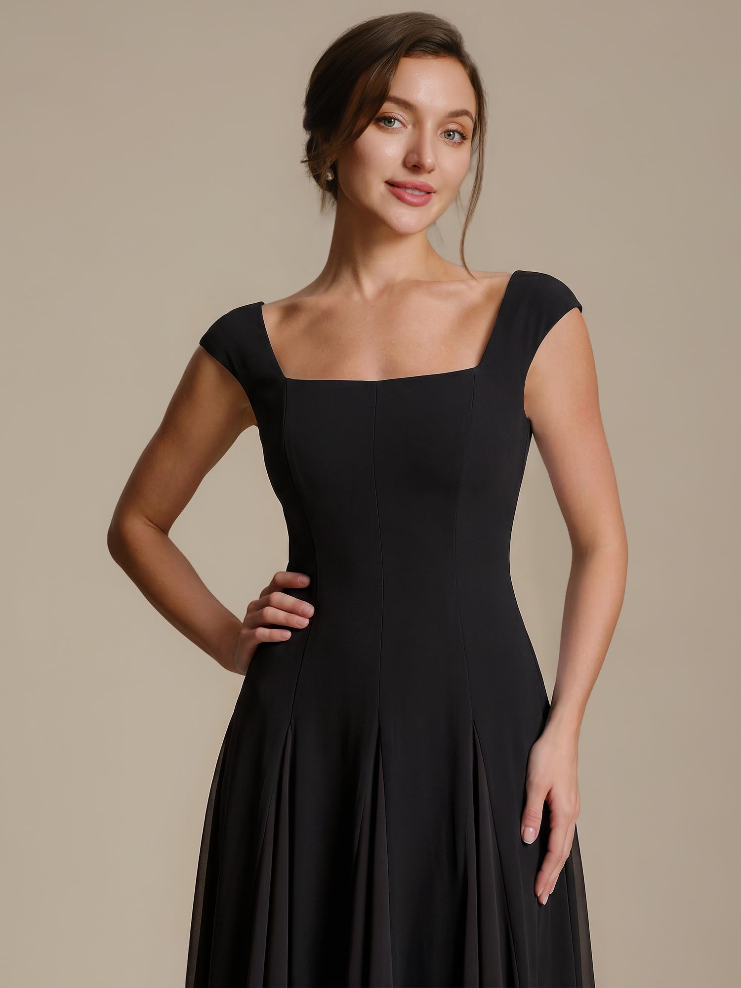 Ever-Pretty Robe Cocktail Élégante Col Carrée Manches Cape Crêpe Midi Coupe Trapèze EG02776