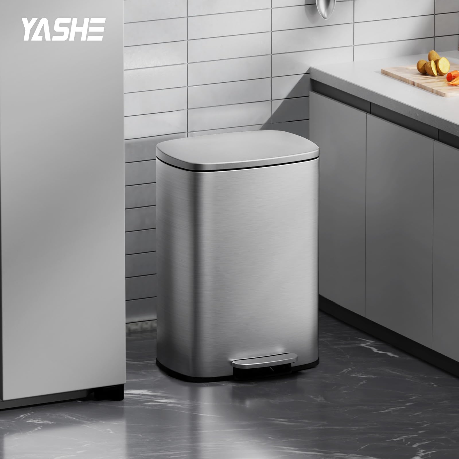 YASHE Poubelle Cuisine 50L Rectangulaire avec Pédale Fermeture Douce