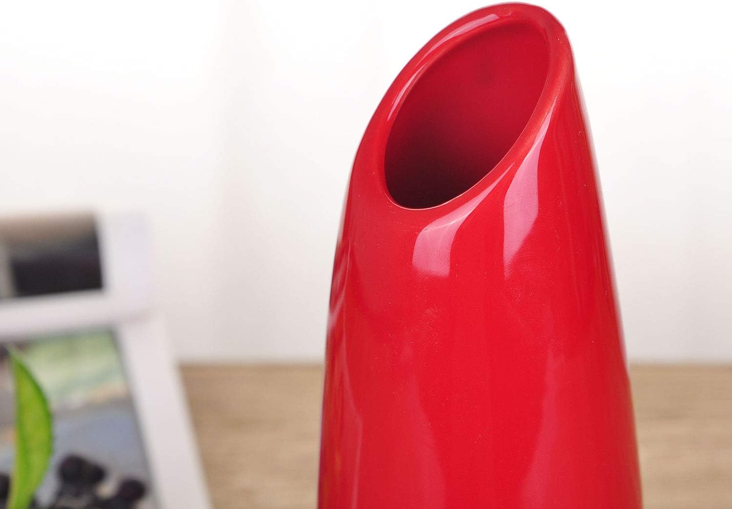 VanEnjoy 9.4" Red High Creative Oblique Opening Design Desktop Ceramic Vase Home Office Decoration Vases - Image 3