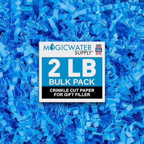 MagicWater Crinkle Cut Paper for Gift Baskets - 2LB - Light Blue - Perfect for Shredded Paper Filler, Basket Filler, Gift Boxes, Bridesmaid Gifts, Christmas Stuffers & More – Ideal for All Occasions