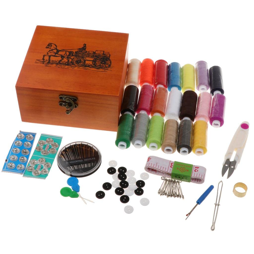 Luzhengyang Juego de costura de madera, portátil, retro, juego de costura, organizador para viajes a casa