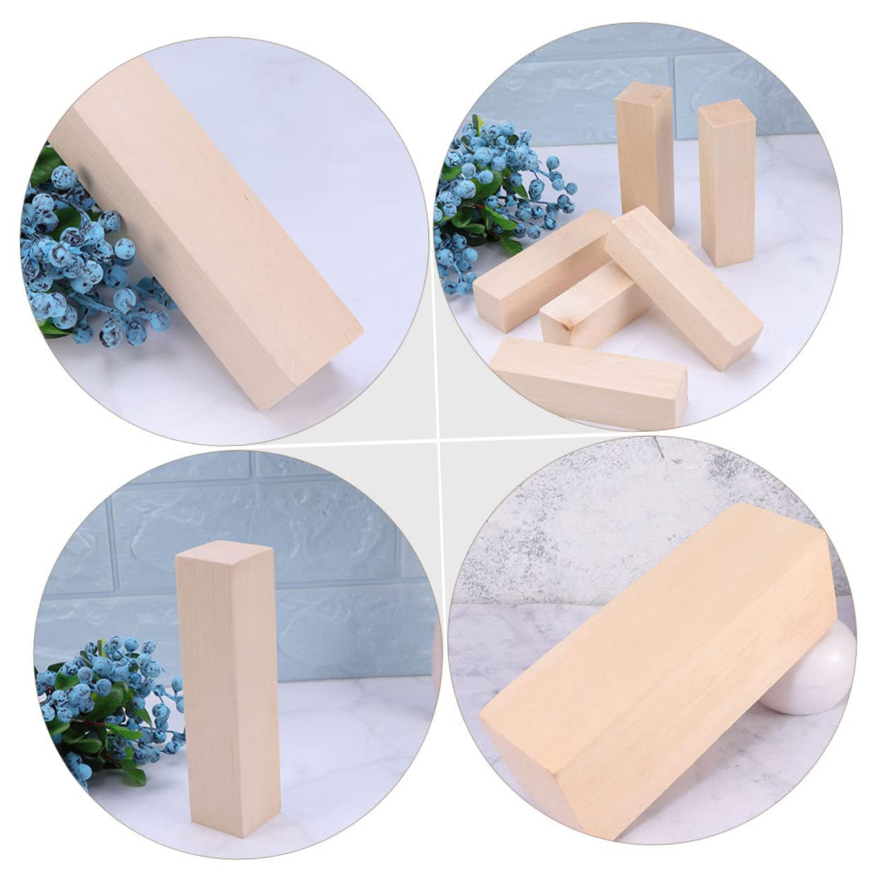 Veemoon 8 Pezzi Blocchi di Legno Naturale per Artigianato Fai da Te di Tavole in Legno Non Trattato per Intaglio e Progetti Creativi Dimensioni Miste Superficie Liscia e Sicura per Adulti