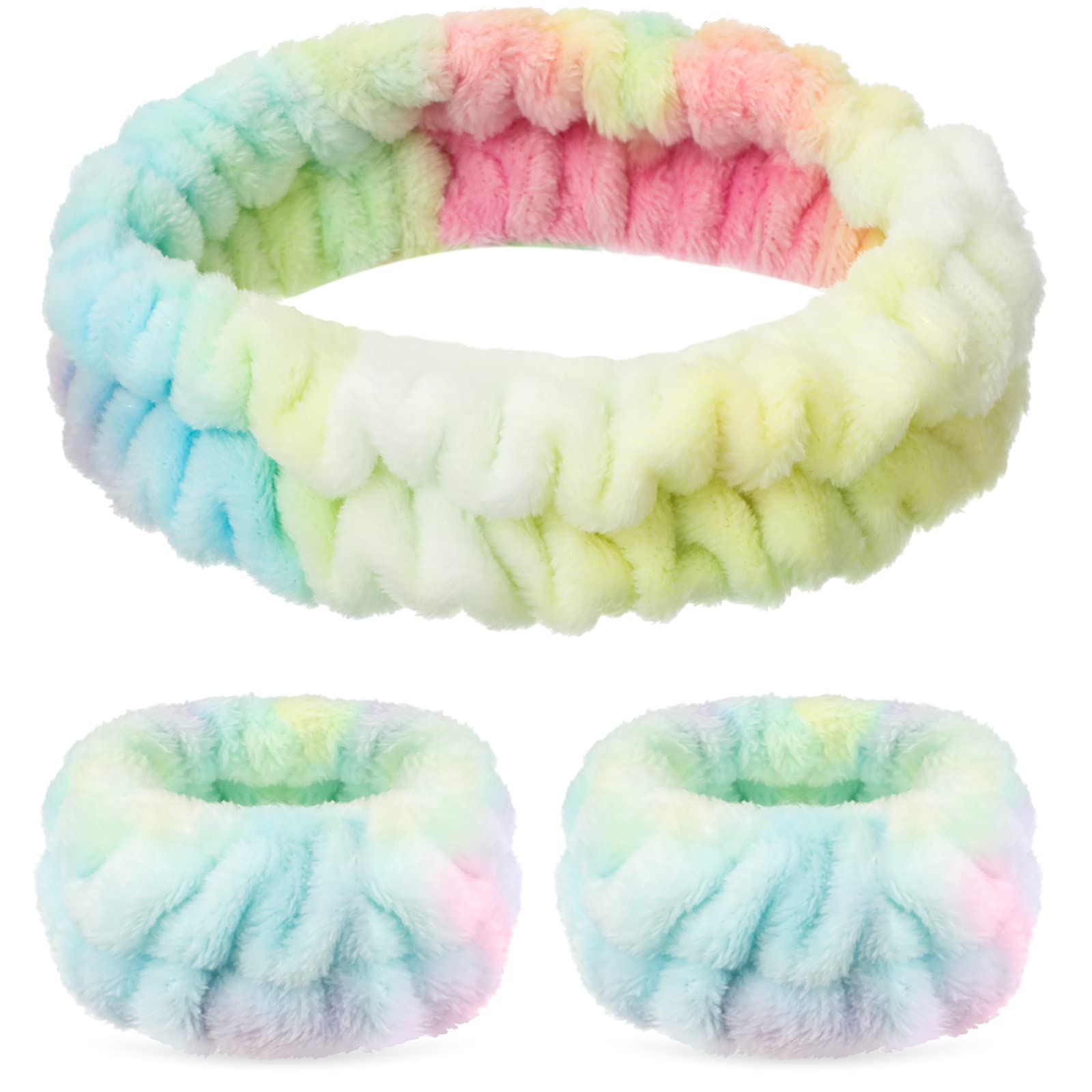 Zimoer Set Bandeau Et Bracelets Lavage Visage - Spa, Maquillage, Sport - Rose Doux