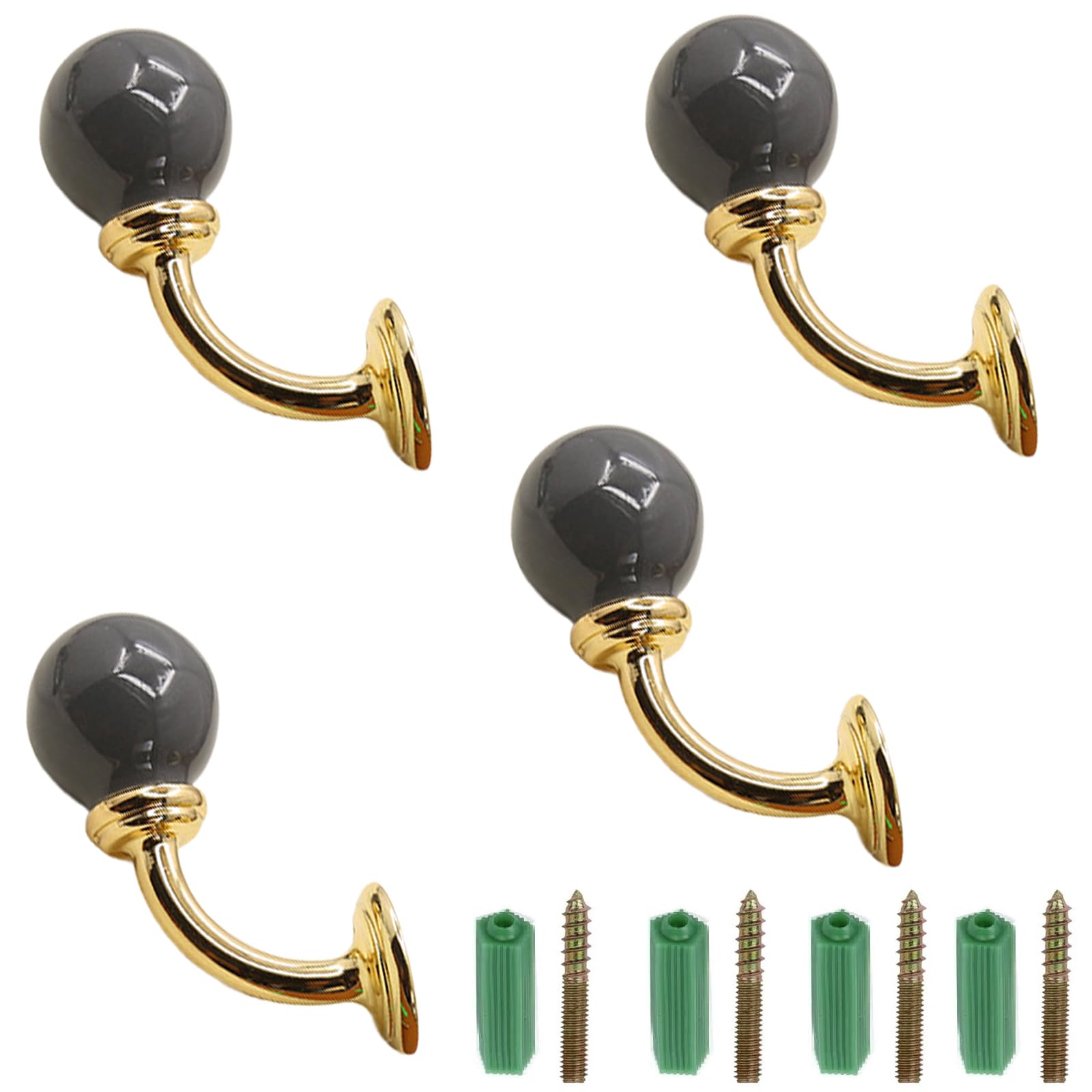 PIYYQNY Hat Rack for Wall 4 Pack Ceramic Hook Retro Hanger Hook Zinc Alloy Gold Coat Hook Wall Coat Hook for Wall for Keys Towels Hats Cups(68mm)