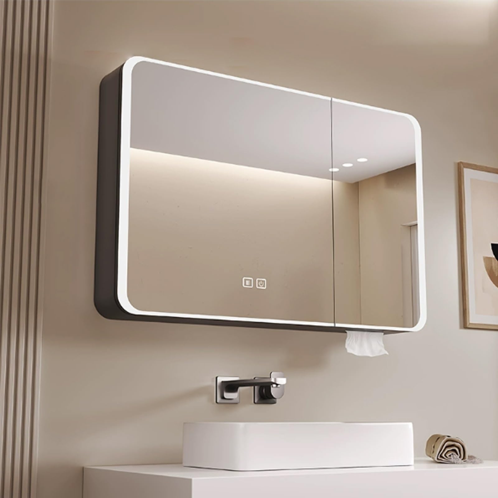 Armadietto da bagno con specchiera e luce,specchio bagno contenitore con Anti-Appannamento,Alluminio Armadietto Bagno di Stoccaggio Specchio,Specchio bagno contenitore,Buco di carta,Espositore di bell