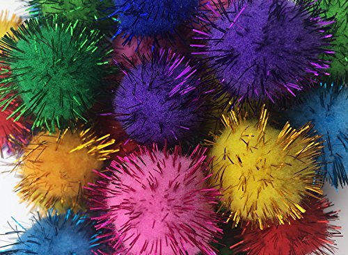 Vapker 30 Piece Assorted Color Sparkle Balls Cat's Favorite Toy Tinsel Pom Poms Glitter #TOP2