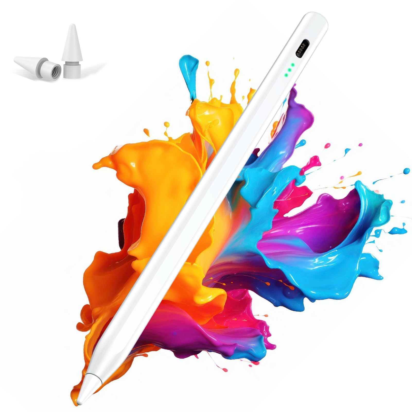 Stylus Pen for Apple iPad 2018-2025, Fast Charging Pencil with High Precision & Tilt Sensitivity & Palm Rejection, for iPad 11 A16/10/9/8/7/6th Gen, Pro 12.9/11/13 Inch M4, Air 3/4/5/M2/M3, White
