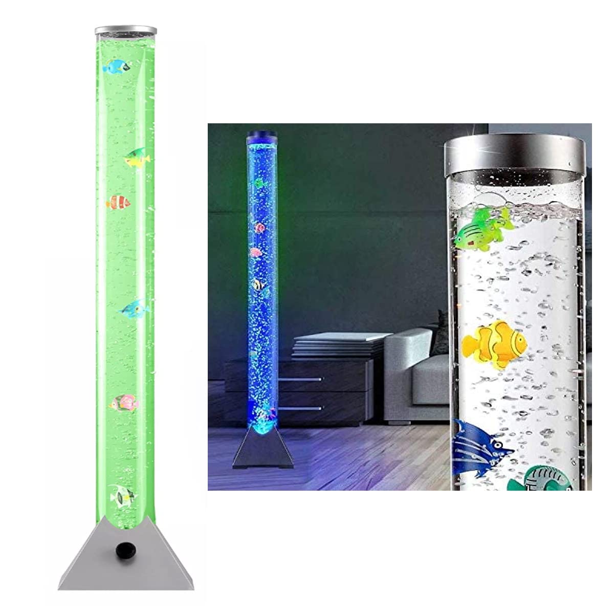 Eyesome 90cm Tower Colour Changing LED Light Bubble Fish Mood Lamp with Colourful Artificial Tropical Fish, Sensory Relaxing Atmosphere Mood Light Xmas Gift