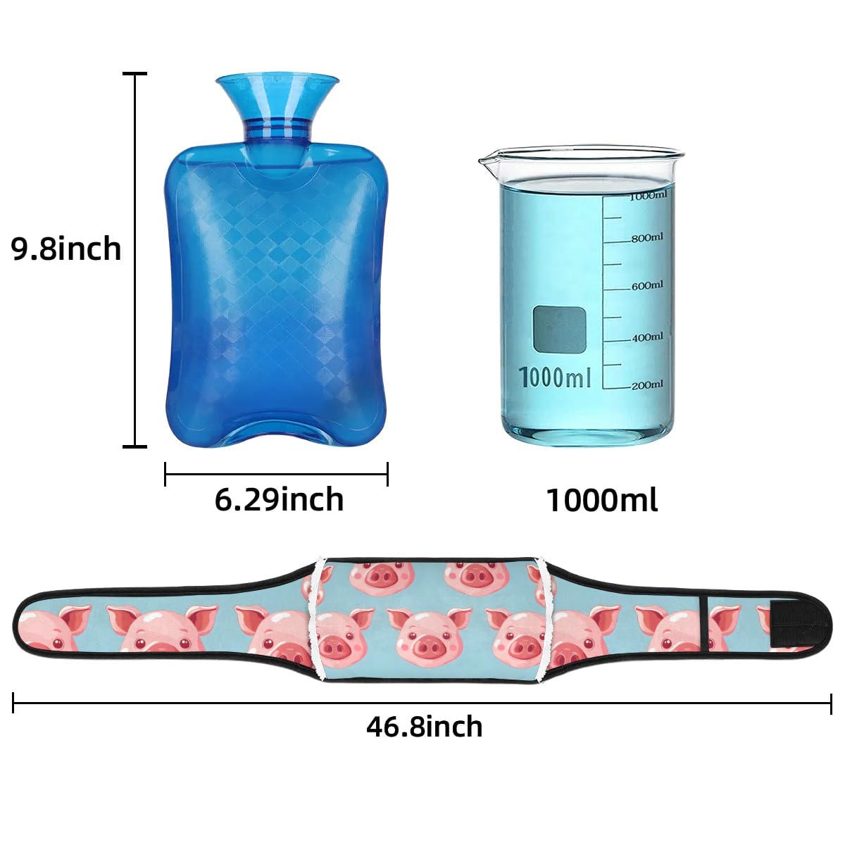Hot Water Bag with Waist Cover Pig Pink Animals Warm Hot Water Bottle Belt Plush Double Hand Insert Wearable Water Bag Detachable Hot Bottle Pouch for Neck Shoulder Pain Relief