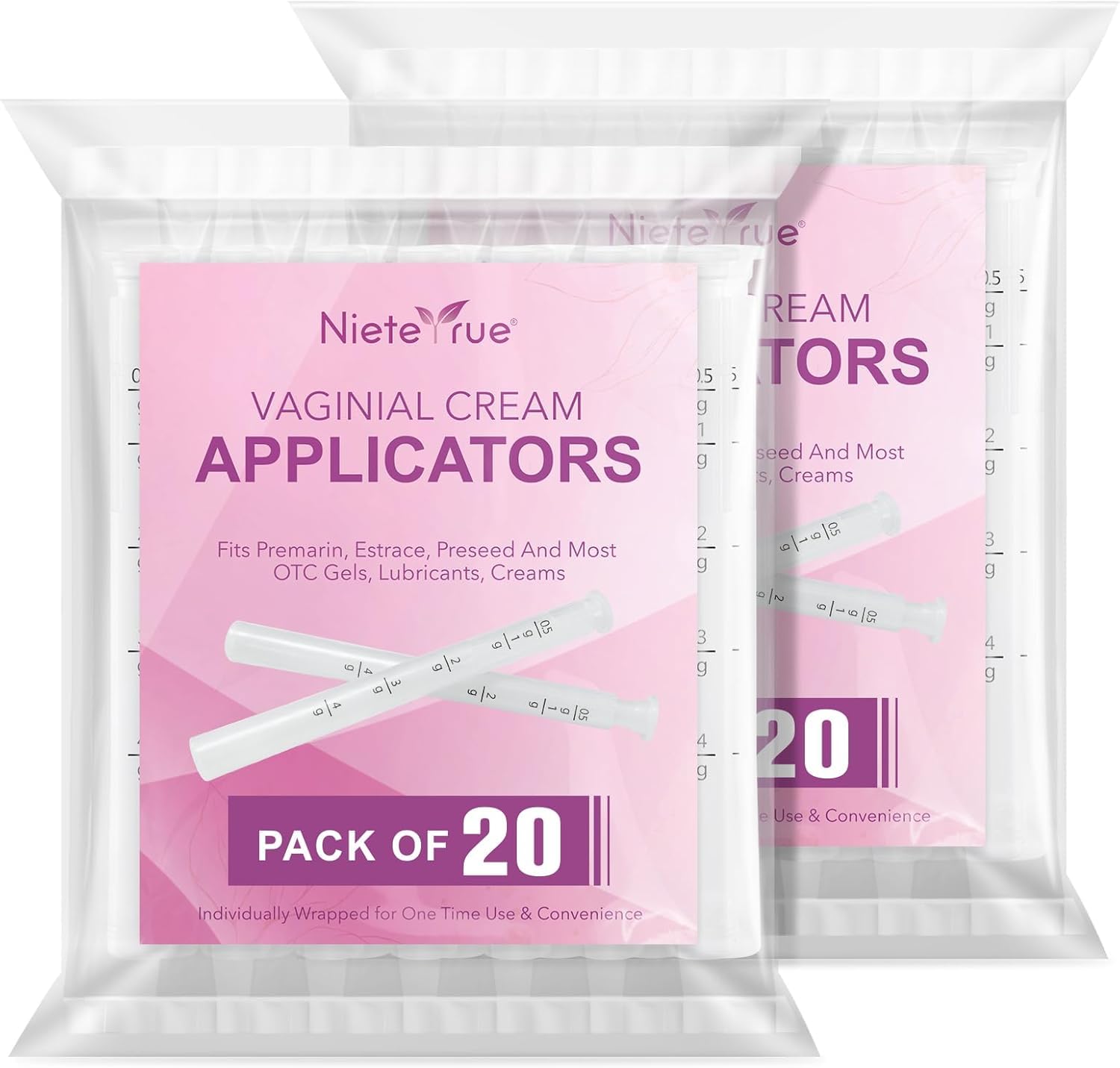 Disposable Vaginal Applicators – Updated with Dosage Markings, Individually Wrapped for Hygiene, Fits Most Lubricants, Creams &amp; Gels, Feminine Care Essentials (40 Pack)