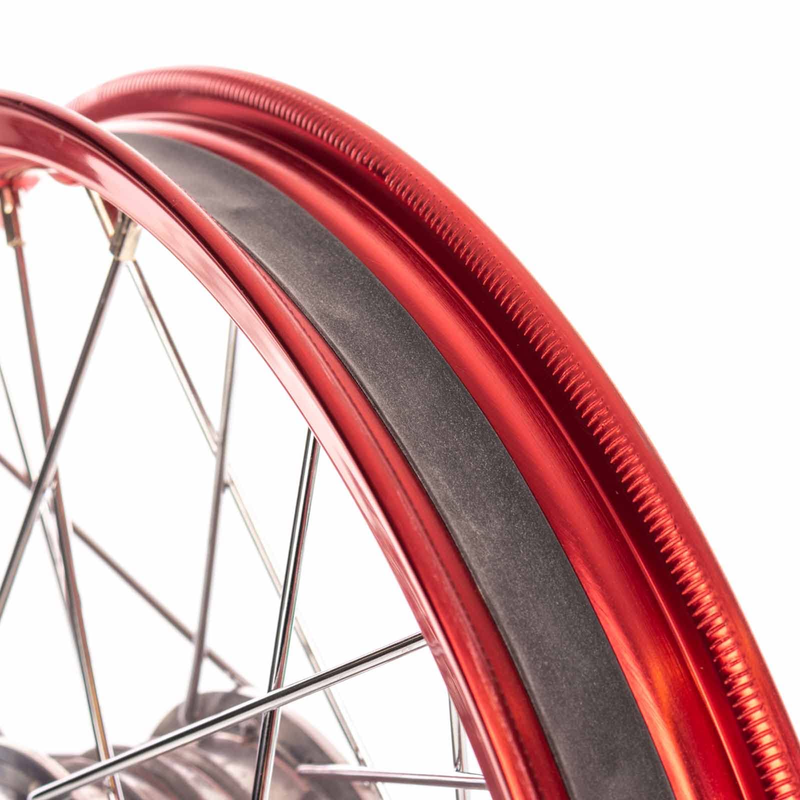 MZA Speichenrad 1,5 x 16"" Alufelge, Rot eloxiert, Edelstahlspeichen - Simson S50, S51, KR51 Schwalbe, SR4