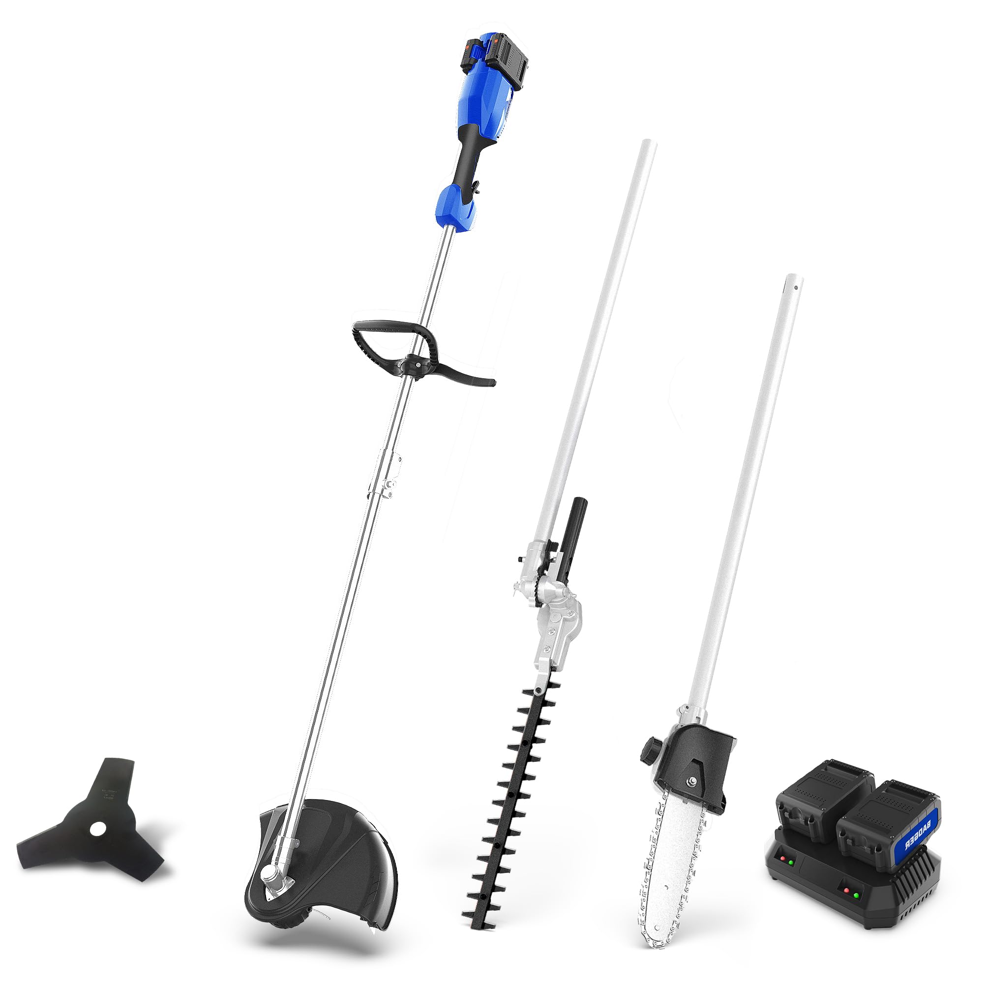 40V Cordless Weed Wacker, String Trimmer/Edger, Hedge Trimmer and Brush Cutter Blade, Pole Saw, Attachment Capable 4-in-1 Multi-Tool Kit with 2 * 20V 4Ah Battery and 1 Charger, Blue