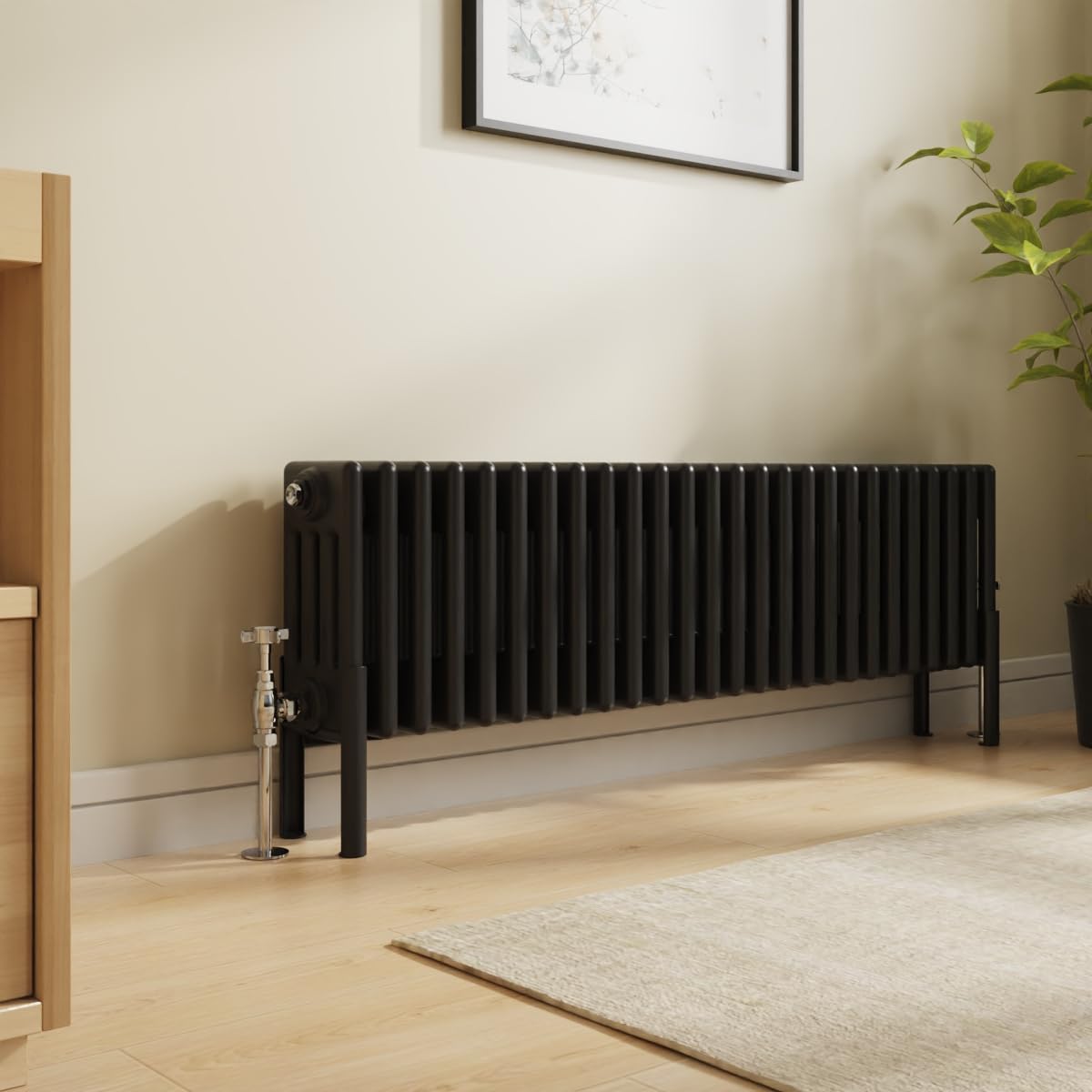 Nrg Black Traditional 4 Column Horizontal Radiator 300X1190mm Central Heating Radiators