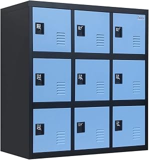 MECOLOR Metal Storage Locker with Padlock Latch, Lockable Steel Employee Lockers Free Standing, Steel Storage Organizers Office Cabinet Storage Locker Home Gym (P9D, Blue)