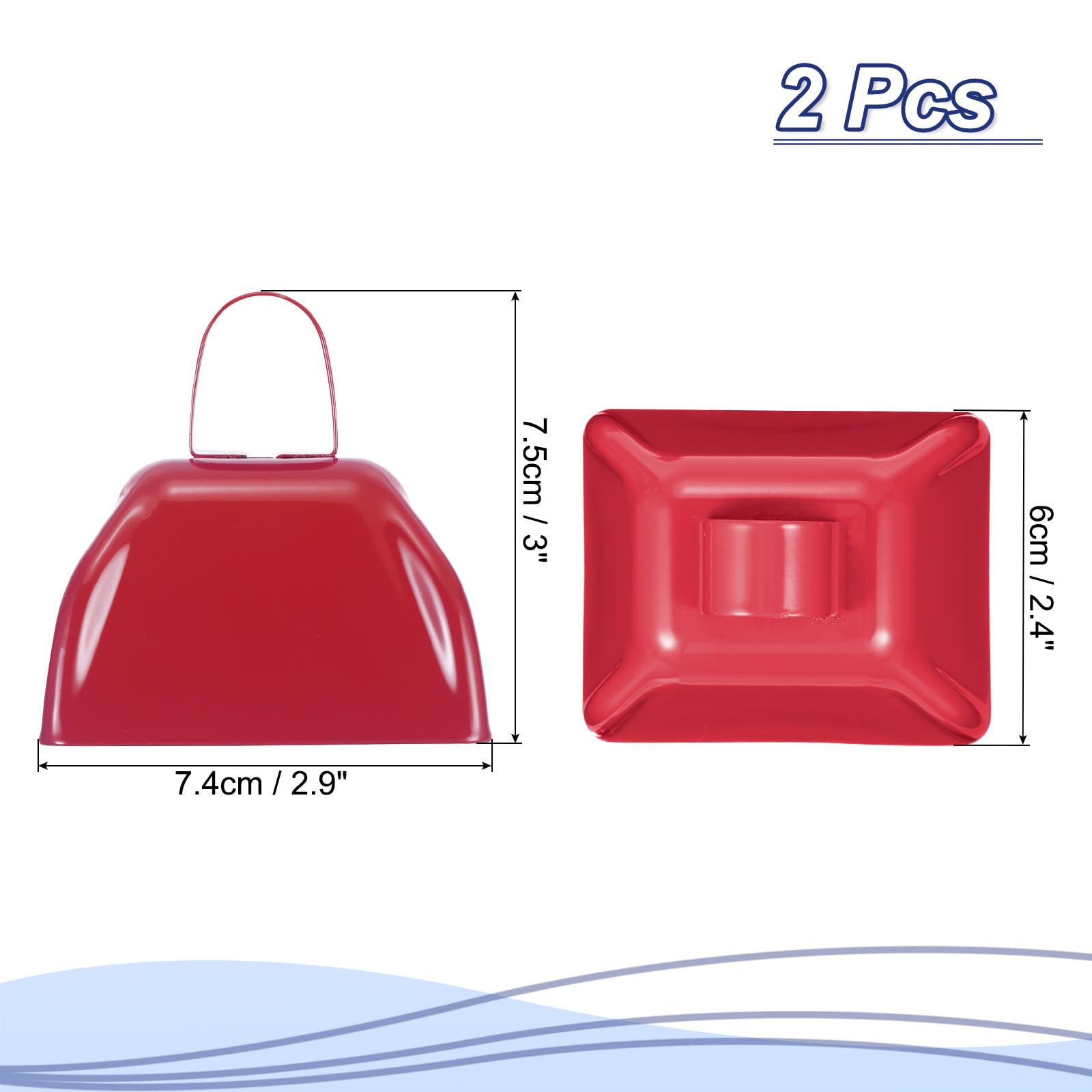 PATIKIL 2pcs Cow Bells for Football Games 3inch Cowbells for Sporting Events Bulk Loud Noise Makers Metal Cow Bell with Handle for Cheering Competition Marathon Wedding Red - Image 2