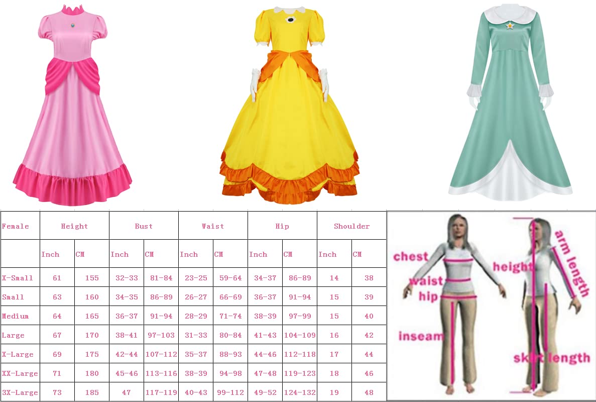 PAINEOMN Princess Dress for Women Halloween Princess Cosplay Costume Crown Earrings Gloves Set Adult Fancy Dress Suit: Princess Daisy Medium
