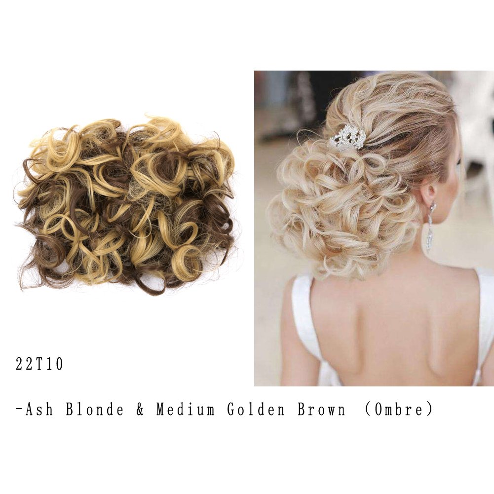 LHFLIVE Short Messy Curly Bun Hair Extension For Women Easy Stretch Hair Combs Clip in Ponytail Scrunchie Chignon Tray Ponytail Hair pieces(22T10)