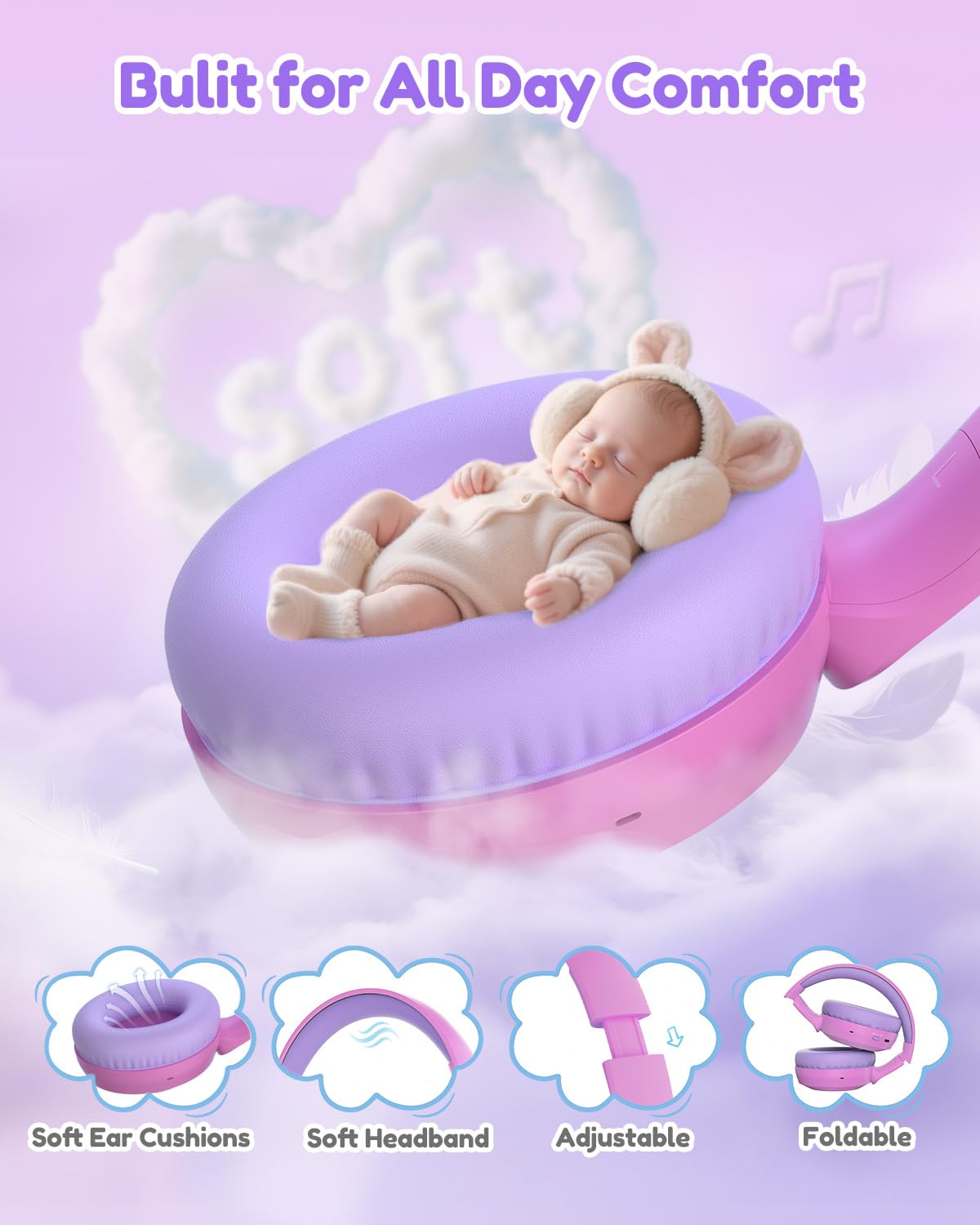 Acer Cuffie Bluetooth per Bambini, Volume Limitato a 85/94 dB(Rosa)