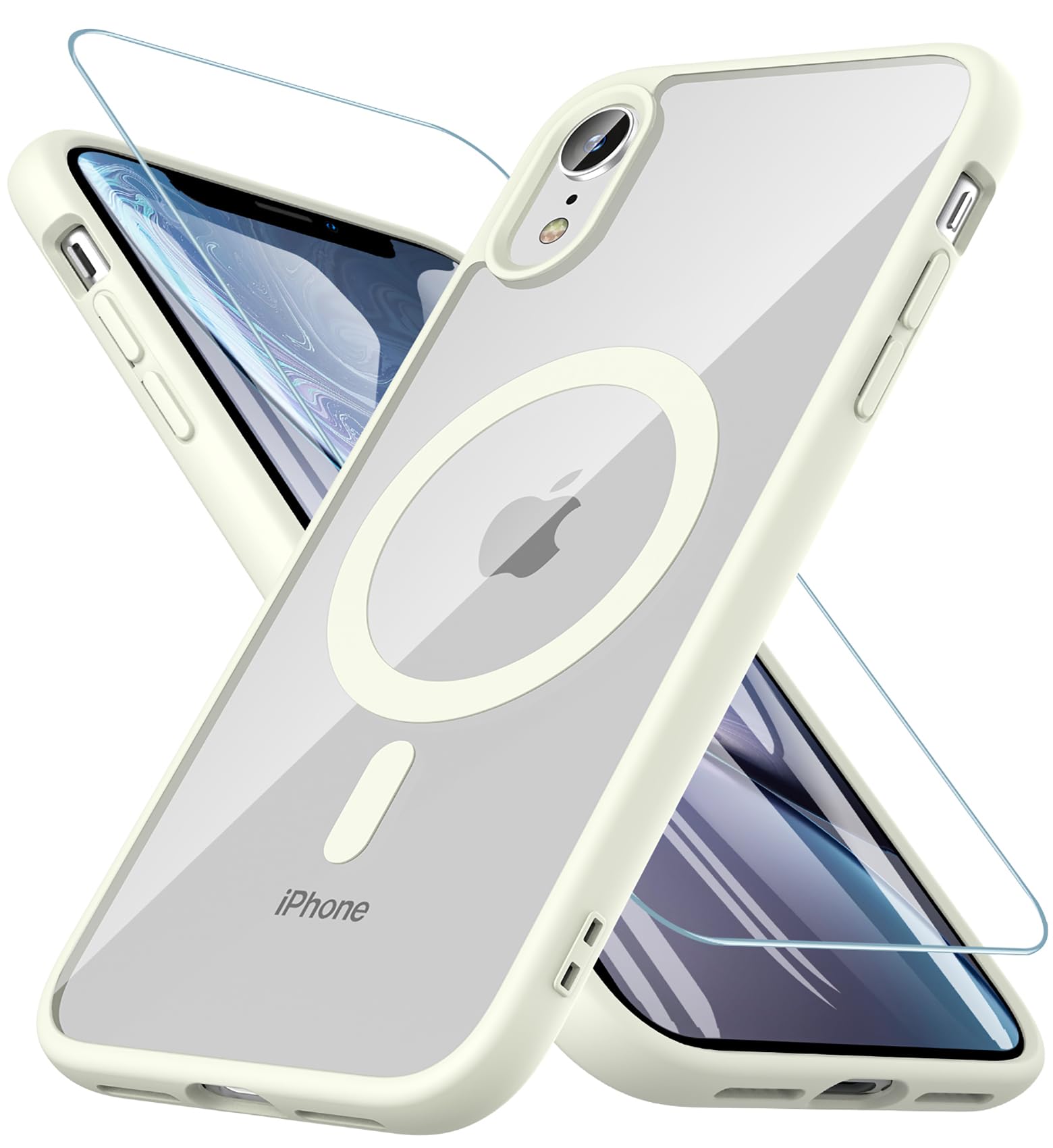 Hensinple for iPhone XR Case, iPhone XR Phone Case with Screen Protector [Compatible with MagSafe][Non-Slip], Clear Hard Back Slim Shockproof