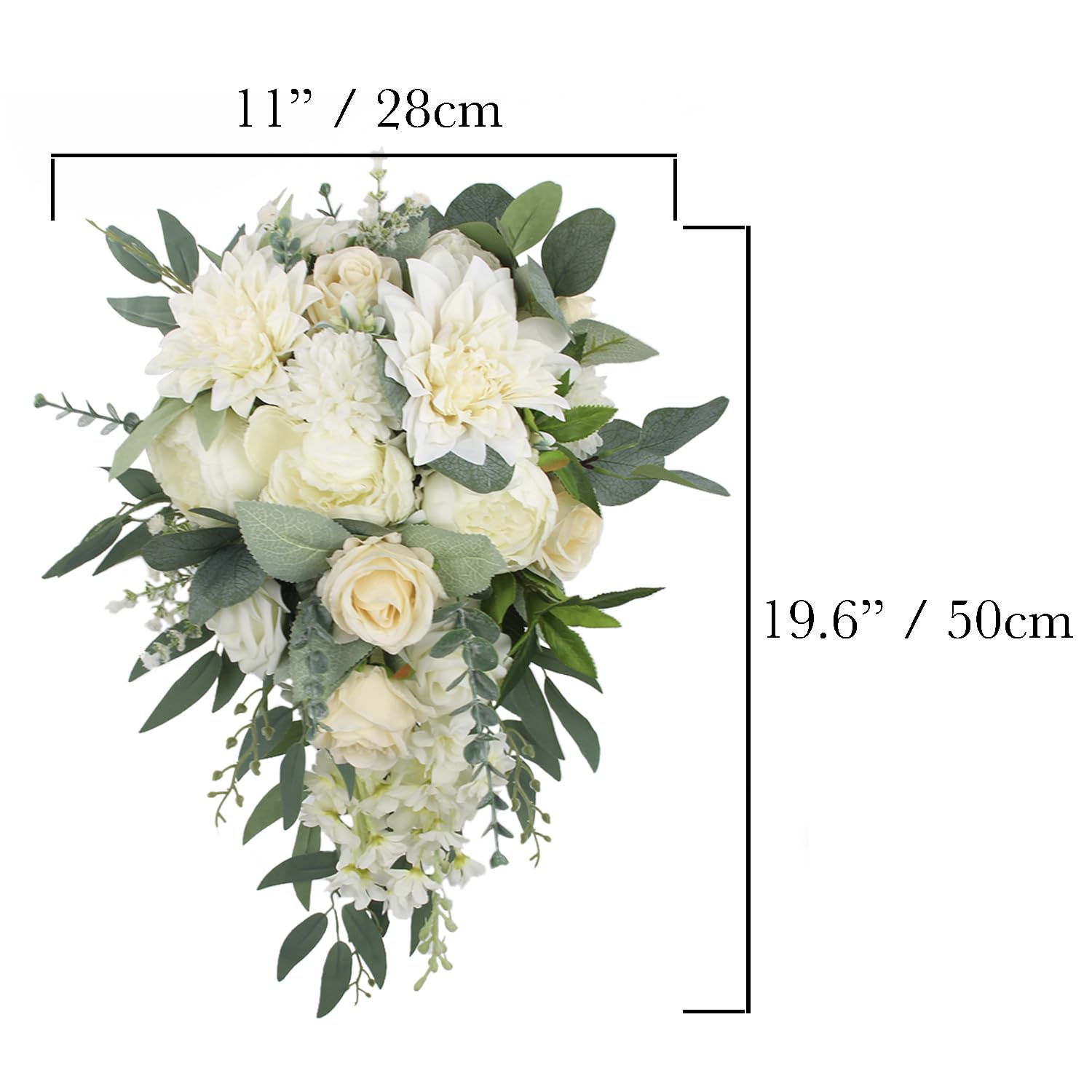 Rinlong Weißer grüner Kaskadenstrauß Hochzeitssträuße für die Braut, kaskadierender Hochzeitsstrauß, Brautstrauß, künstliche Blumen