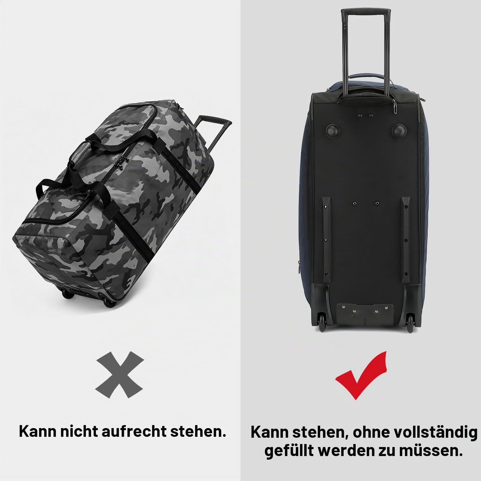 Reisetasche mit Rollen Groß Trolley Reisetaschen mit Schuhfach und Nassfach für Herren Damen Weichgepäck Rolltasche mit Teleskopgriff für Camping Urlaub Sport, 74 cm, 85 Liter Blau