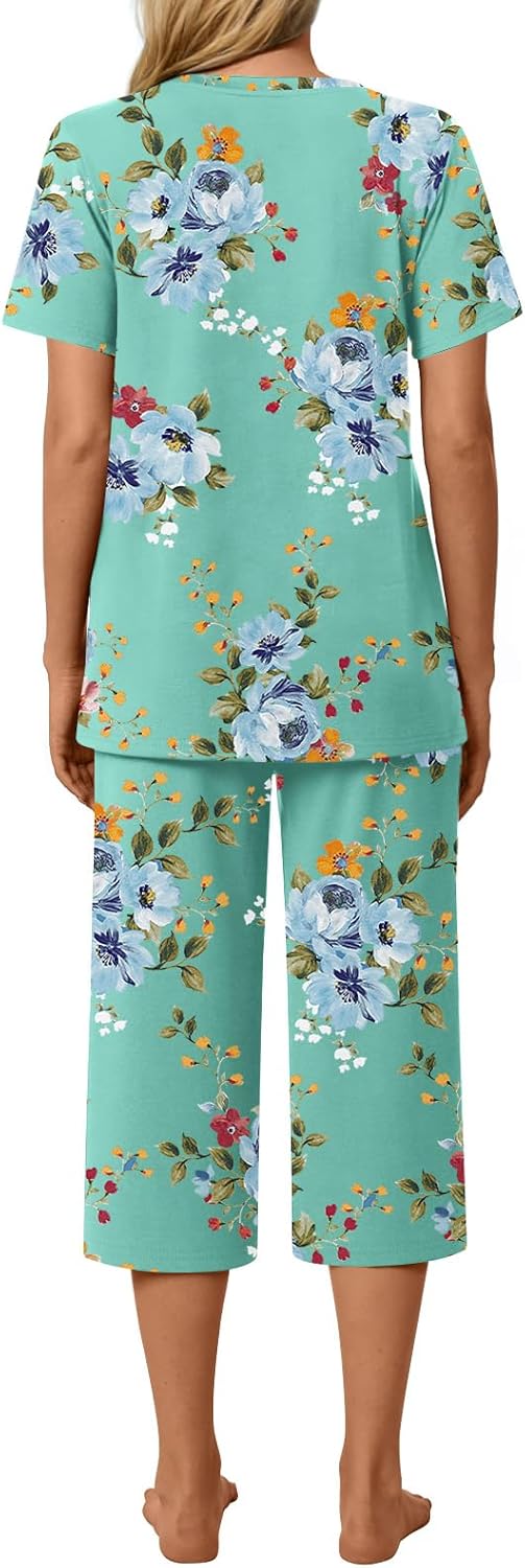 syoss Womens Pajamas Set 2 Piece Pj Sets Summer Loungewear Soft Capri Sleepwear With Pockets - Image 3