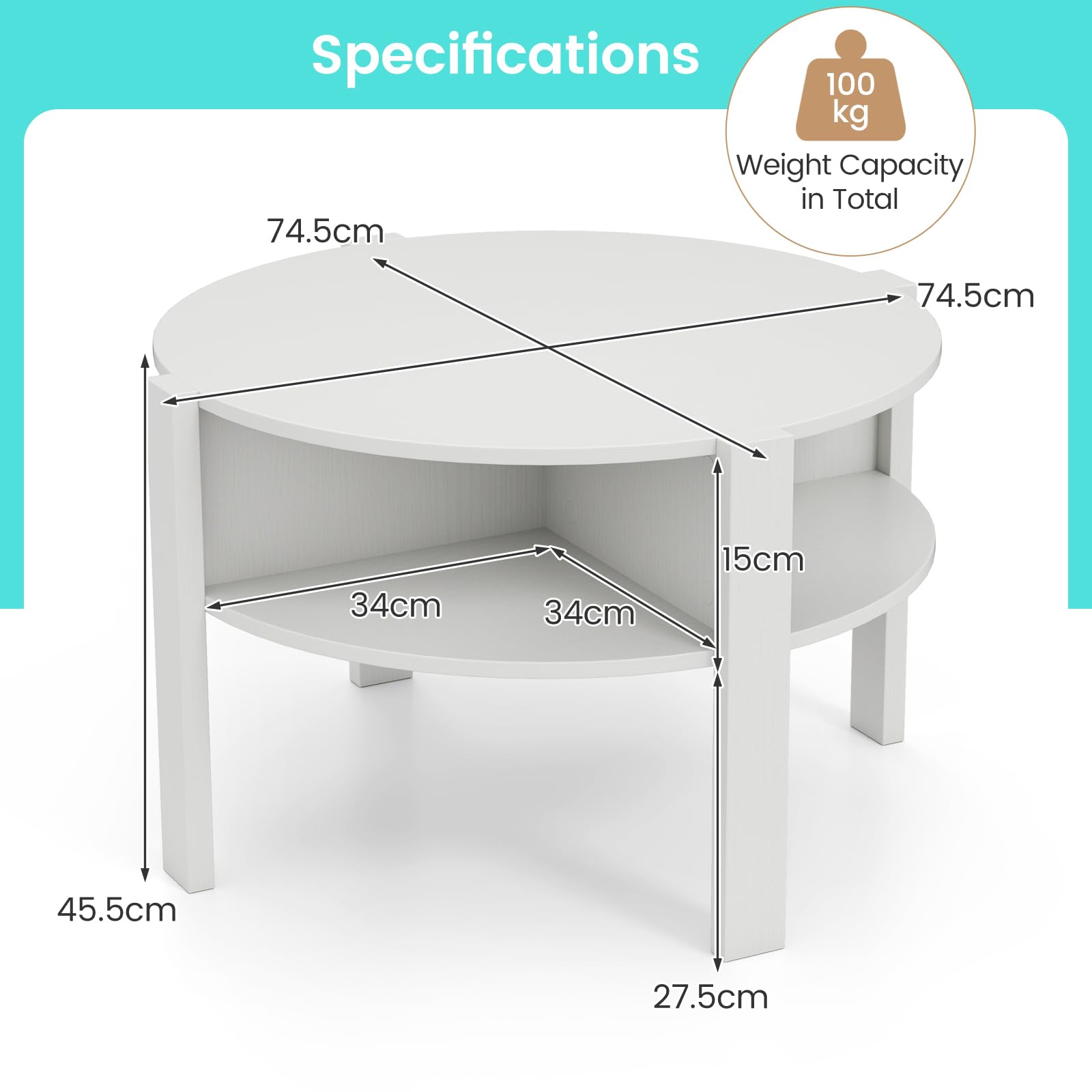 LIFEZEAL Salontafel, salontafel met 2 niveaus, rechthoekig meubelstuk met open plank, voor woonkamer, kantoor, 94,5 x 54,5 x 36 cm