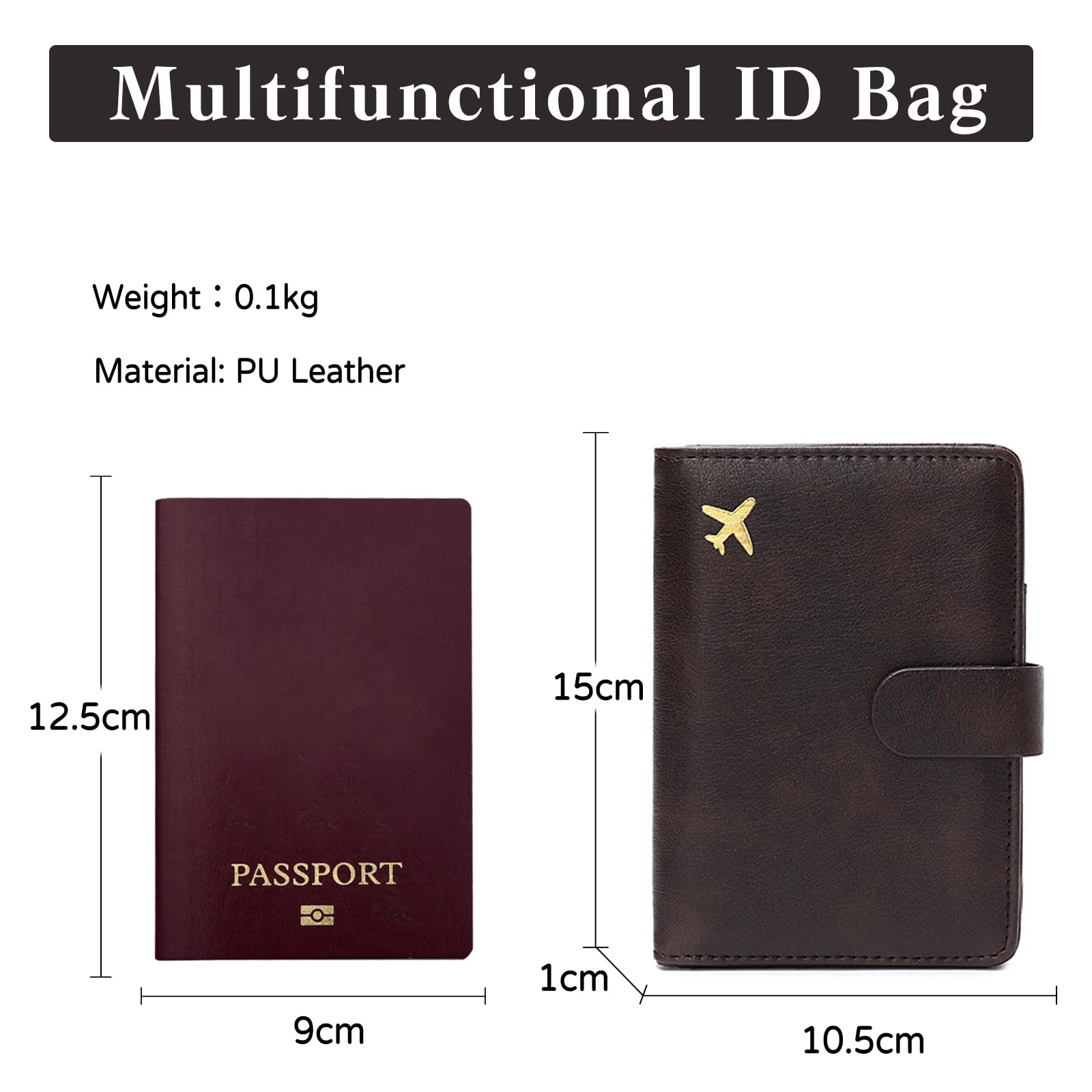 Funda Pasaporte Porta Pasaporte Cartera de Pasaporte con Bloqueo RFID PU Accesorios de Viaje Mujeres Hombres para Viajes Café