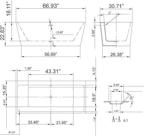 Miniatura 7 de Empava Bañeras modernas de baño de acrílico de lujo de 67 pulgadas, modelo 2021, 67FT1516
