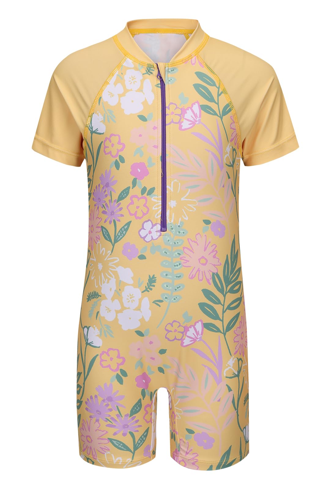 Girls Rash Guard Swimsuits One Piece Bathing Suits for Girls UPF 50+ Sun Protection Short Sleeve Sunsuits Zipper