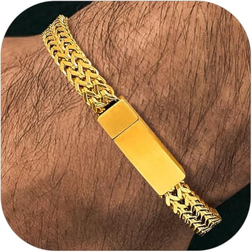 Richsteel Father's Day Bracelets for Men 6mm/10mm/12mm Width Stainless Steel With Sturdy Clasp Franco Curb Chain Mens Bracelet 7.4/8.2/9 Inches Length