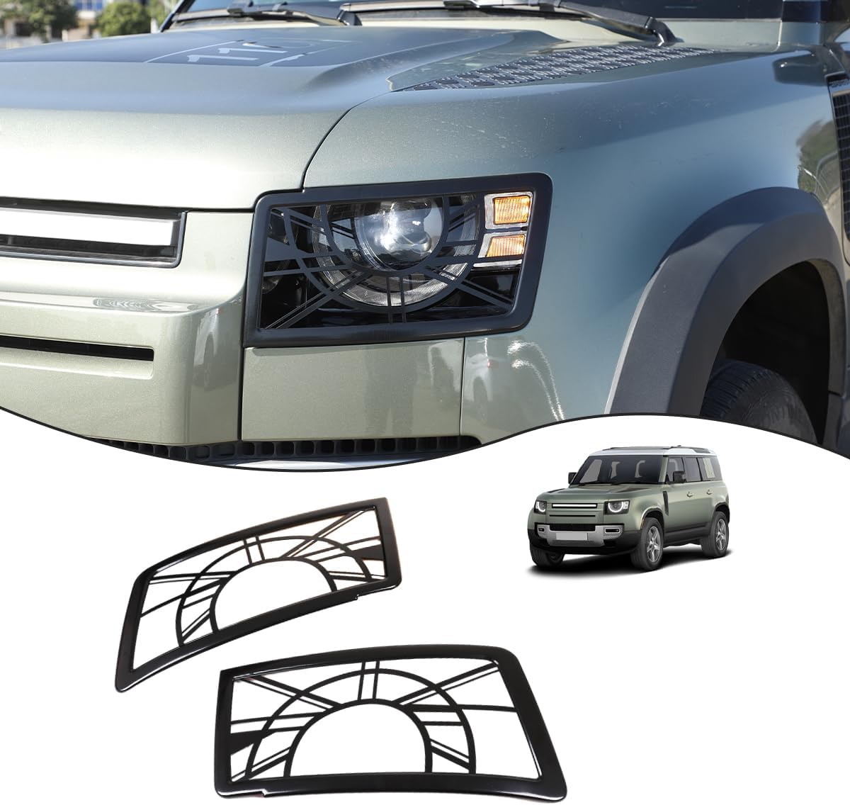 Aluminum Alloy Front Headlight Lamp Guard Trim Protector Cover Compatible with Land Rover Defender 90 110 130 2020-2024 Car Exterior Headlight Lampshade Protection Cover (Style A)