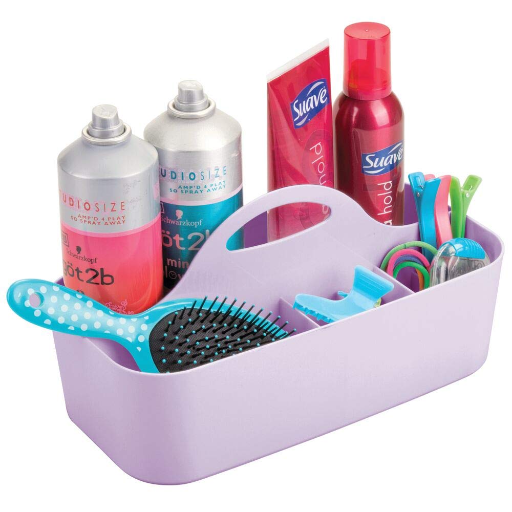 mDesign Shower Caddy – Practical Bathroom Caddy Made of Durable Plastic – Shower Basket for Storing Razors, Soap, Loofahs, etc. – Light Purple