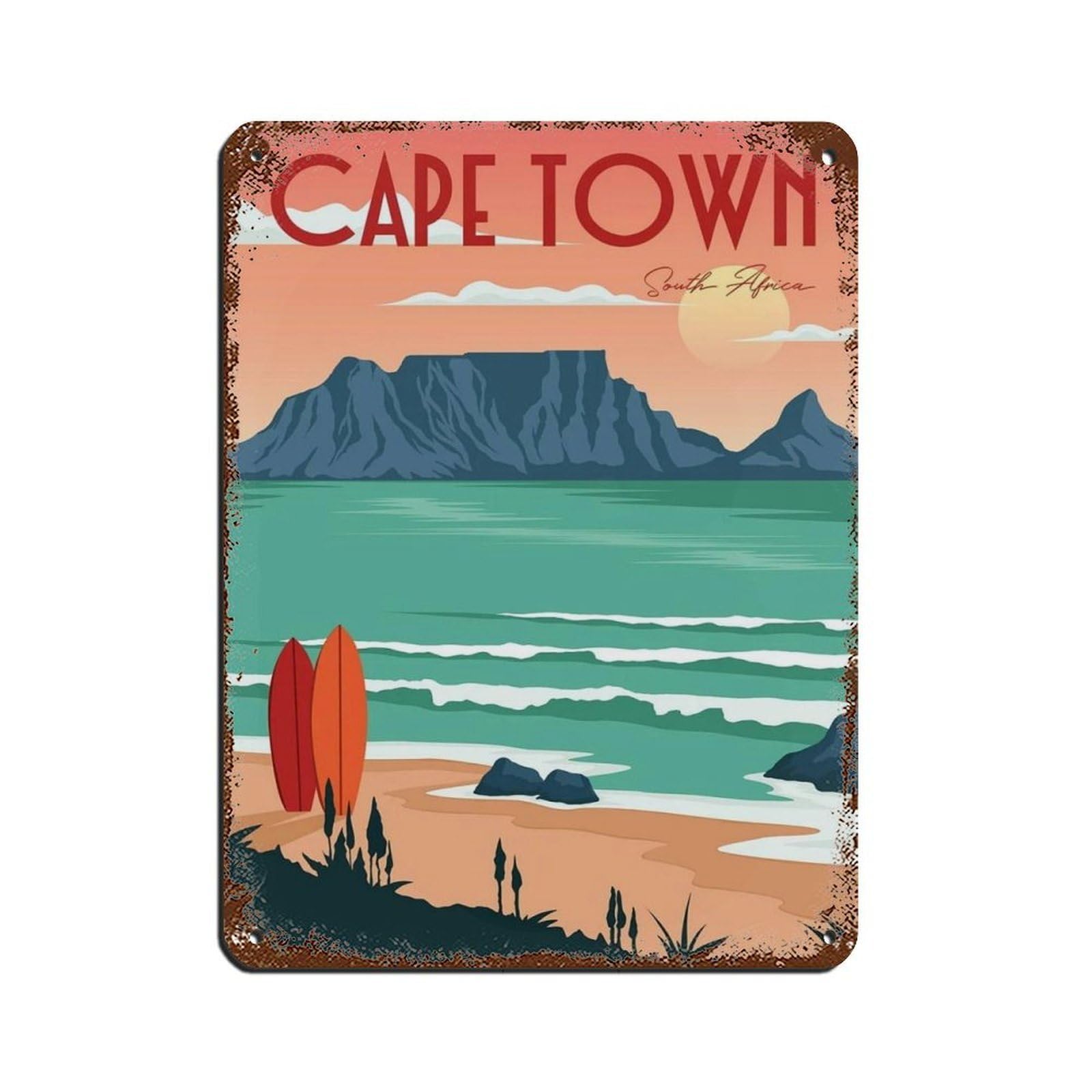 Cape Town Travel Poster, South Africa Poster Tin Sign Vintage Metal Pub Club Cafe Bar Home Wall Art Decoration Poster Retro 12x16inch(30x40cm)