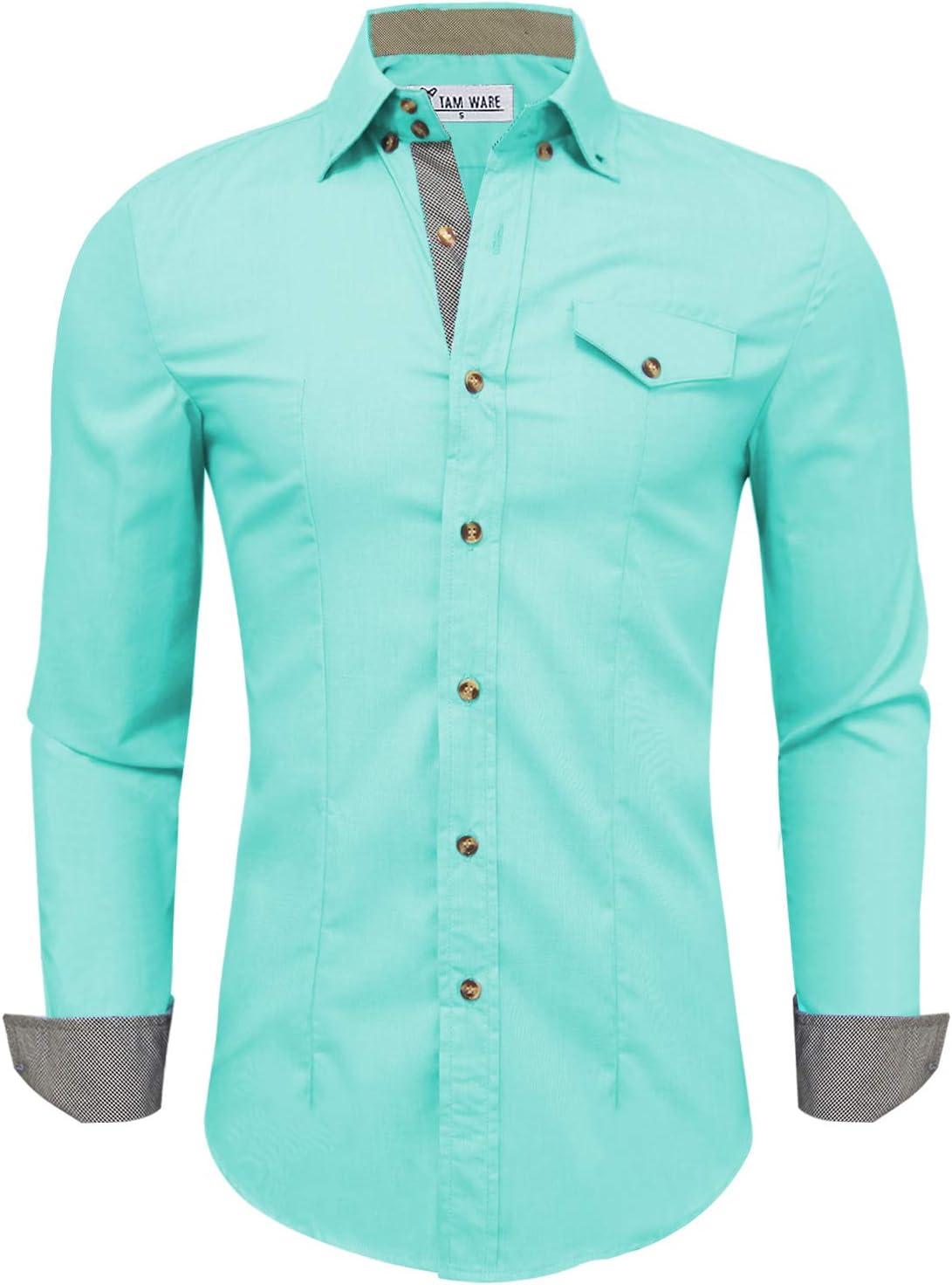 Mens Inner Plaid Oxford Cotton Button Down Dress Shirts TWNEL565S-319S-SKYBLUE-US XXL