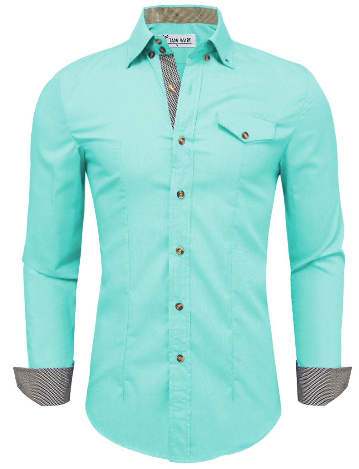 Mens Inner Plaid Oxford Cotton Button Down Dress Shirts TWNEL565S-319S-SKYBLUE-US XXL