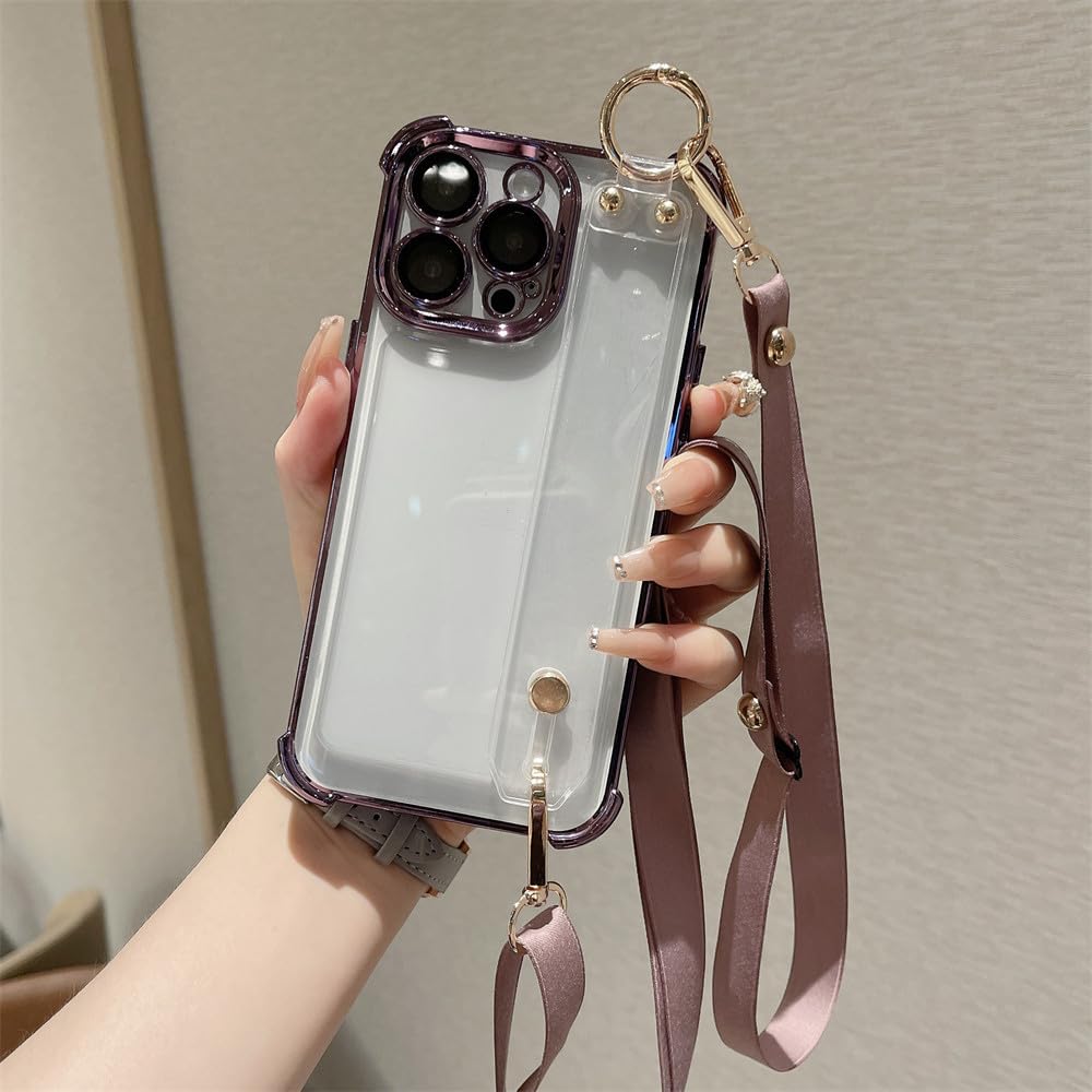 Coque souple transparente violette cadeau élégant avec bracelet iPhone 12