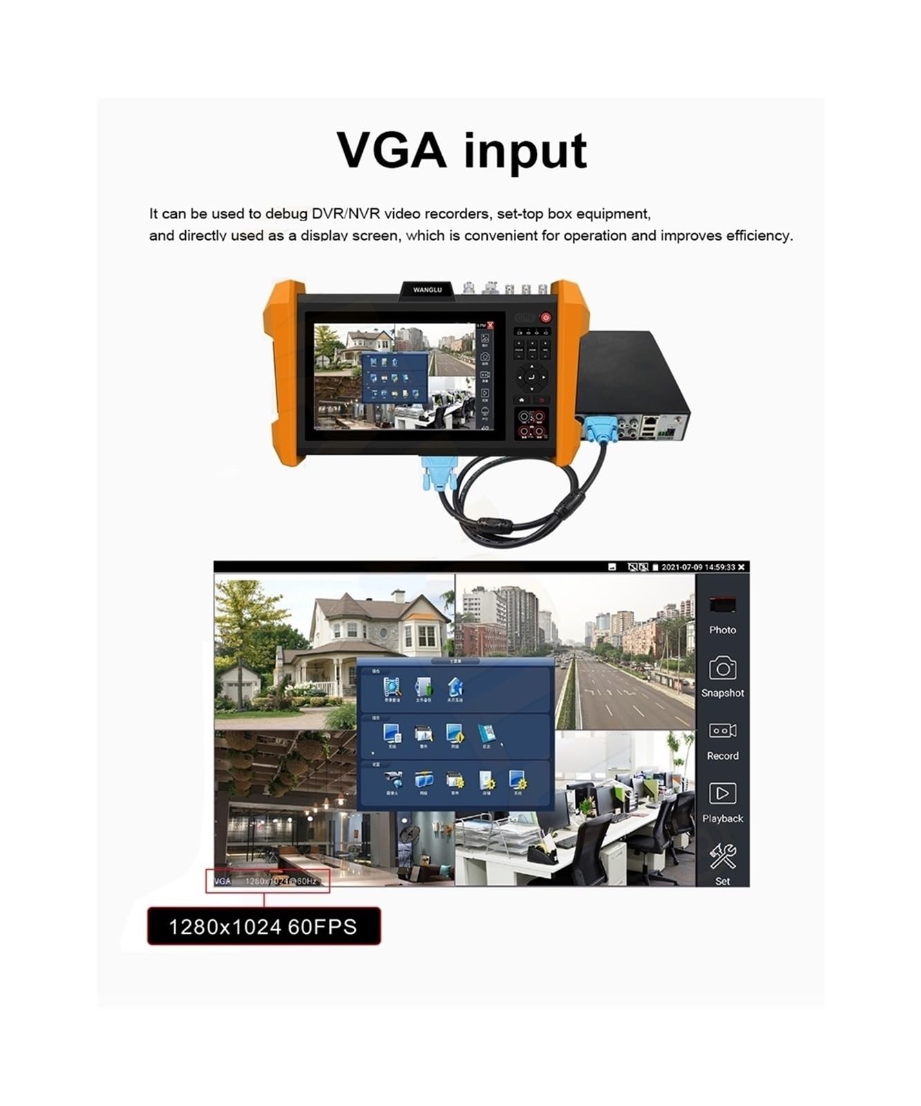 Tester CCTV, 7-calowy 8K tester CCTV H.265 Wielofunkcyjny | Z moduł optyczny SFP AHD CVI TVI SDI Generator pasków kolorów w jednym monitorze testowym do testowania kamer CCTV i IP.