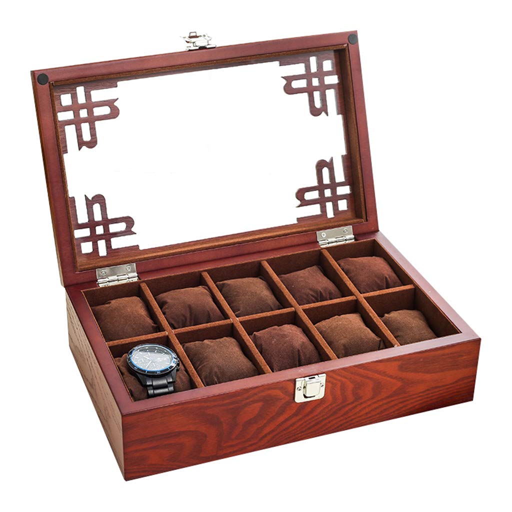 Paquete de 5 cajas de madera para relojes,organizador de exhibición de joyas, tapa de cristal, bandeja para pulseras, hebilla de Metal con cerradura y paquete de 6 cojines de almacenamiento extraíbles