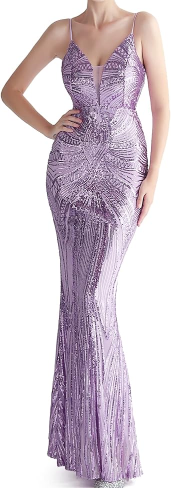 Madam Uniq Evening Gowns for Women Strap Sequins Fishtail 1920s Gatsby Maxi Elegant Prom Ball Formal Dress