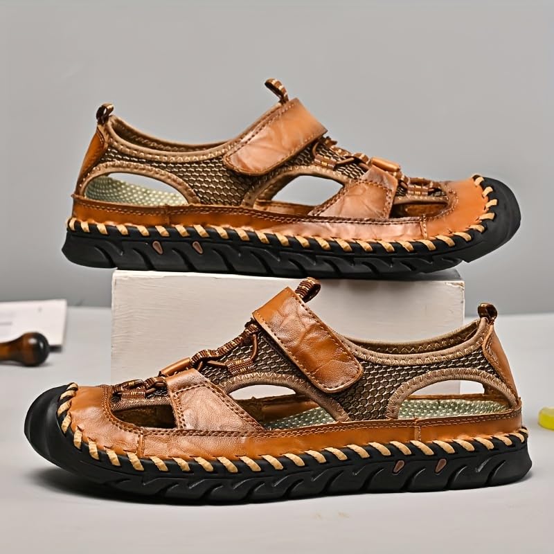 Men's Summer Closed Toe Hiking Sandals, Comfy Breathe Splicing Mesh Non-Slip Softsole Outdoor Travel Beach Shoes2