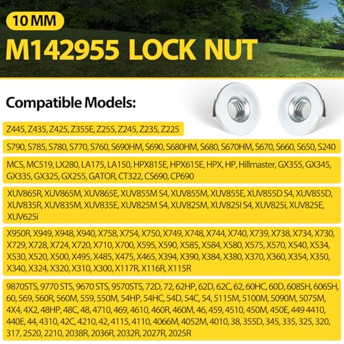Image of 10mm M142955 Lock Nut Set for 2025R, 2027R, 2032R, 317 320 Skid Steer, 4210, 4310, 4410, CT322 Compact Track Loader, Gator HPX 4X2 Diesel, Gator HPX 4X2 Gas, Gator HPX 4X4 Diesel, 10PCS