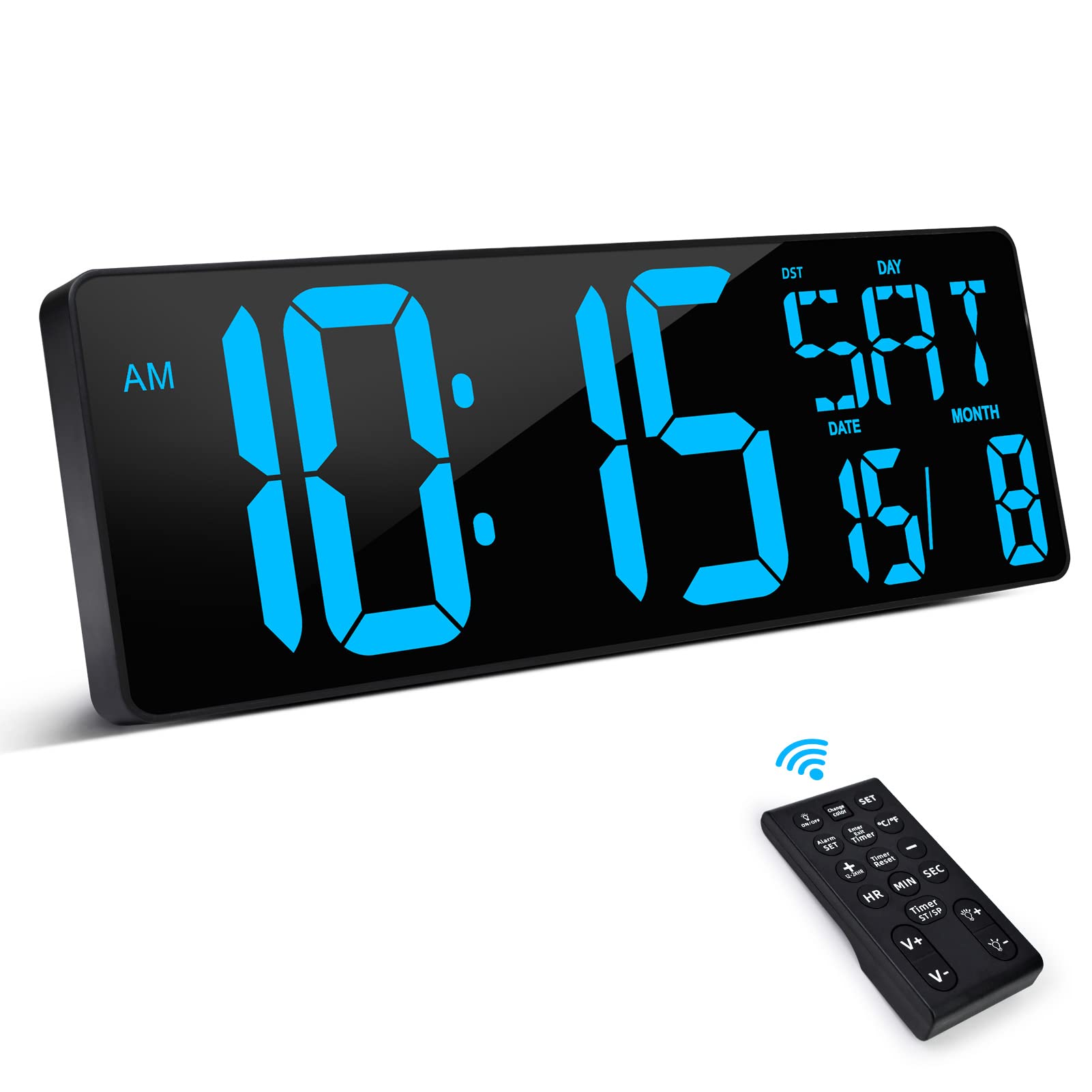 XREXSLarge Digital Wall Clock with Remote Control, 16.5 Inch LED Large Display Count Up & Down Timer, Adjustable Brightness Alarm Clock with Day/Date/Temperature for Home, Gym, Office and Classroom