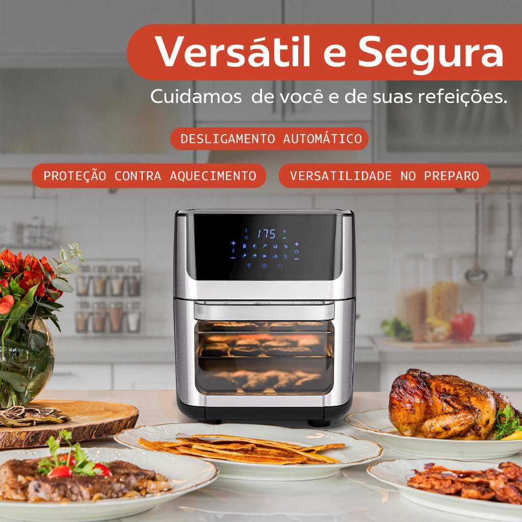 Air Fryer Digital 12L - Fritadeira Elétrica Sem Óleo Preta