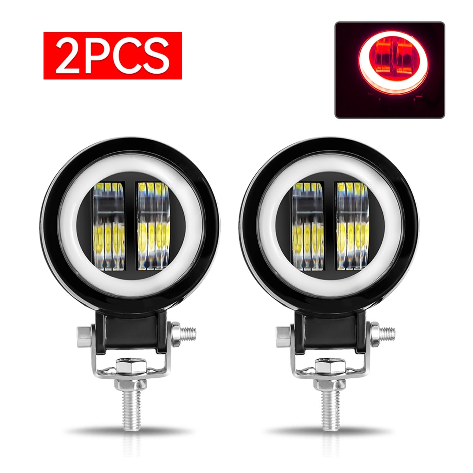 Generico Faro anteriore 3 POLLICI 20 W LED Angel EyeWork Light Bar Spot Lampada Offroad Car Boat Truck SUV Pickup 12 V 24 V Driving Fendinebbia Faro Fari Anteriori Auto(2x ROUND WHITE RED)