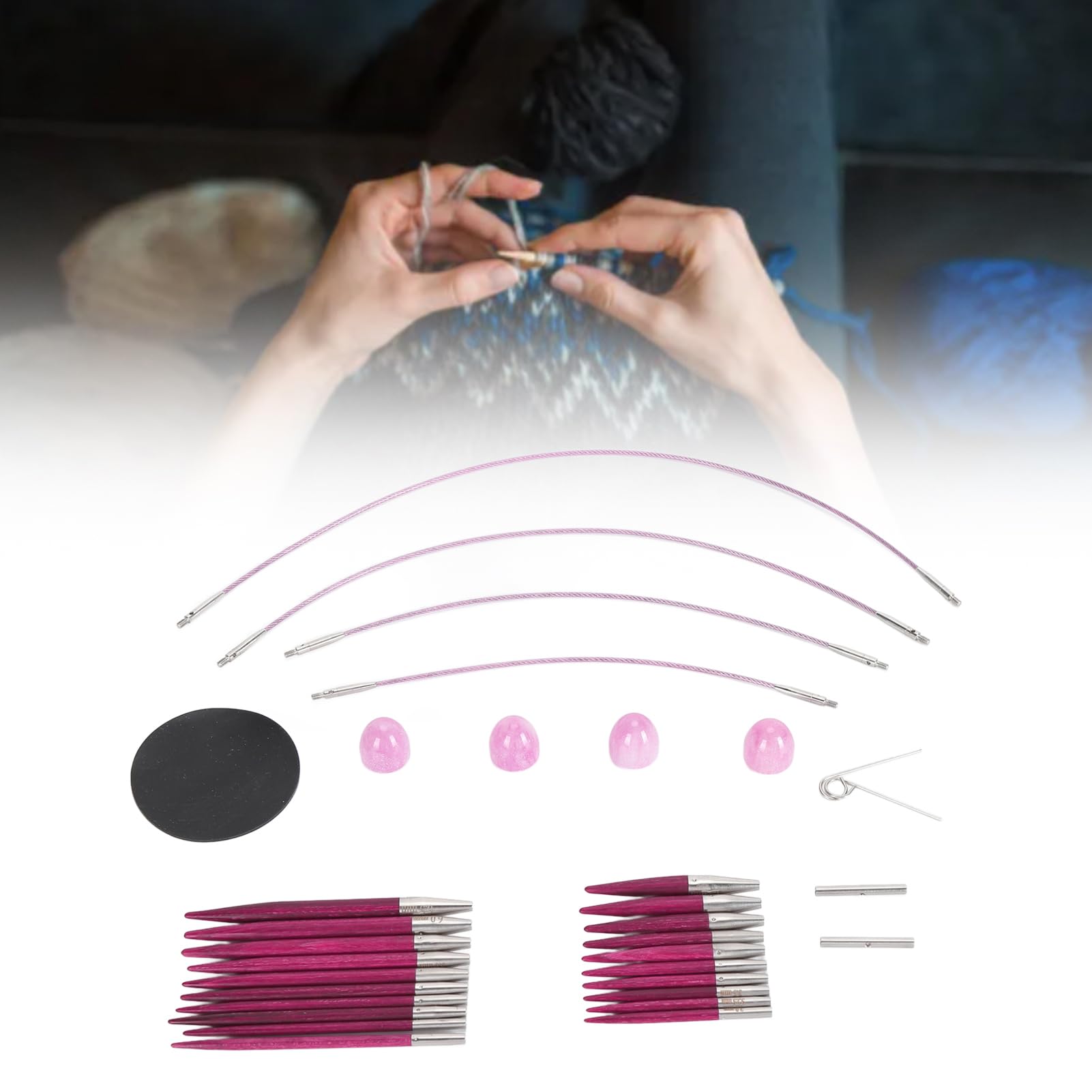 CHICIRIS 20-częściowy Zestaw igieł z żyłką Ergonomiczne, Odpinane Druty do Robienia na Drutach Płynny Ruch ślizgowy dla Domowych Hobbystów Robiących na Drutach Drewno Brzozowe Aluminium Stal