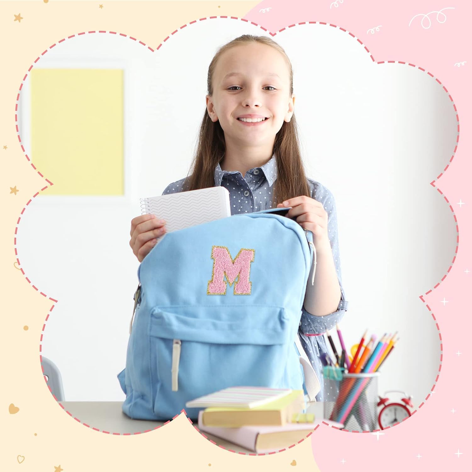 Daily Crafts Multicolor Gold Chenille Embroidery Patch Letter Alphabet A to Z Varsity Iron on Sew on Decorative Repair Applique Patches with Gold Border for Clothing Bags DIY Art & Craft 2