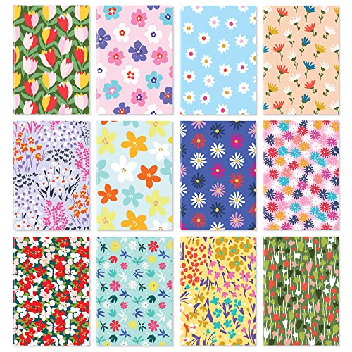 S&O Floral Notebook Journal Set with 12 Unique Designs - Brightly Colored 3.5x5