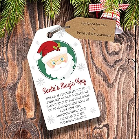 Santas Magic Key Labels Tags for Funny Christmas Kids Activity and Schools, DIY Xmas Stocking fillers Santa's Key 250gsm (100) Cover